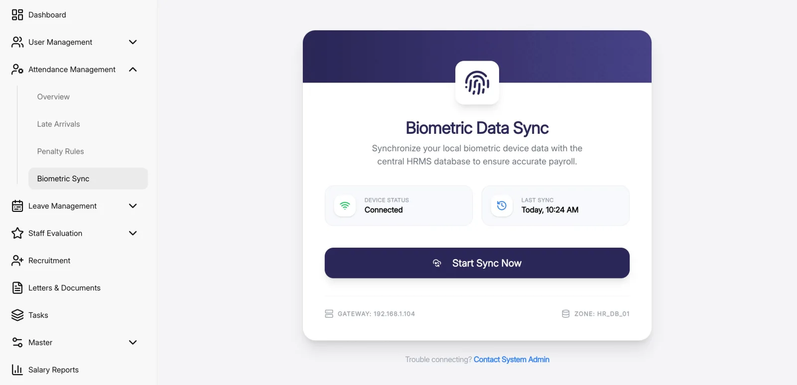 Biometric attendance sync
