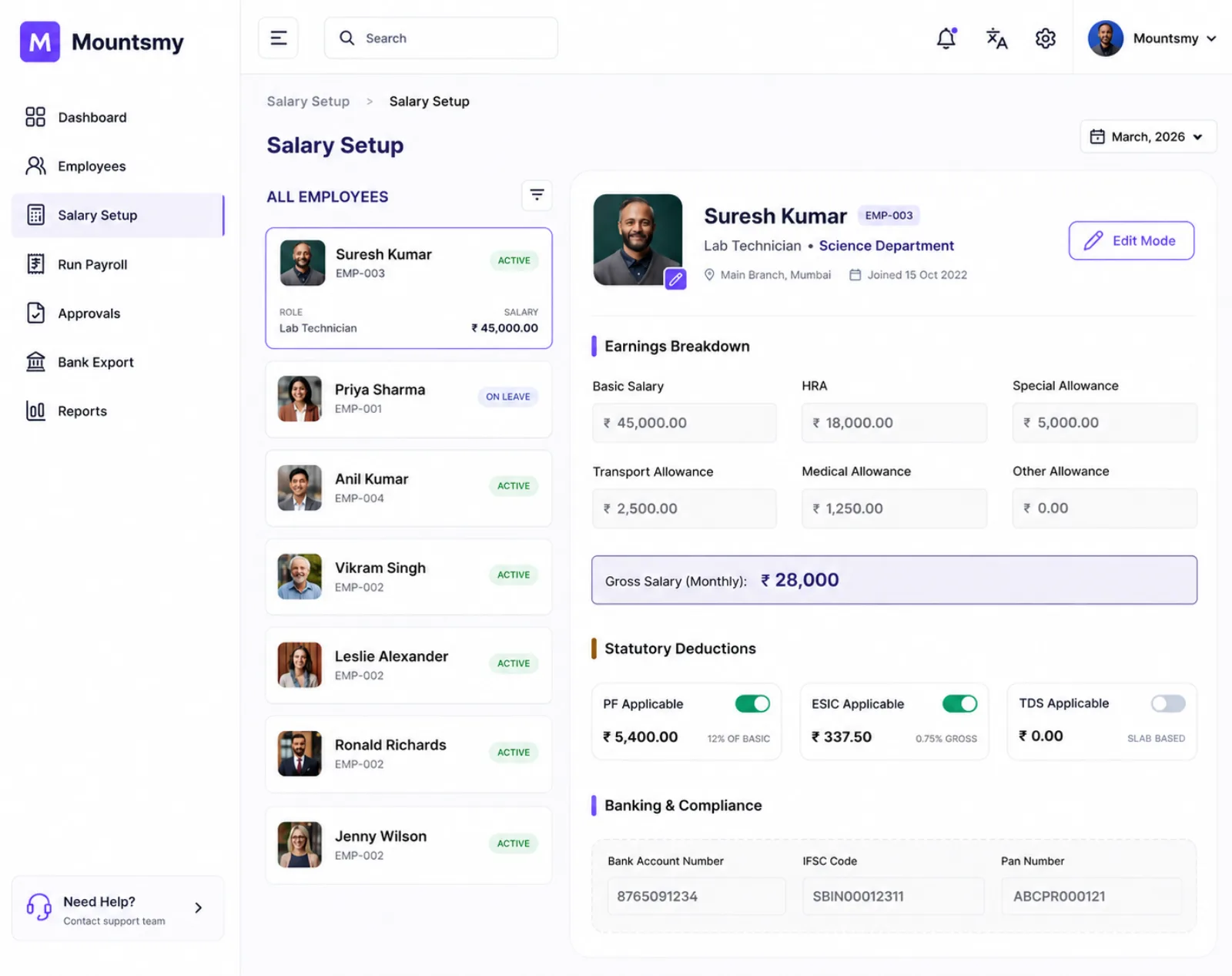Salary setup & payroll configuration